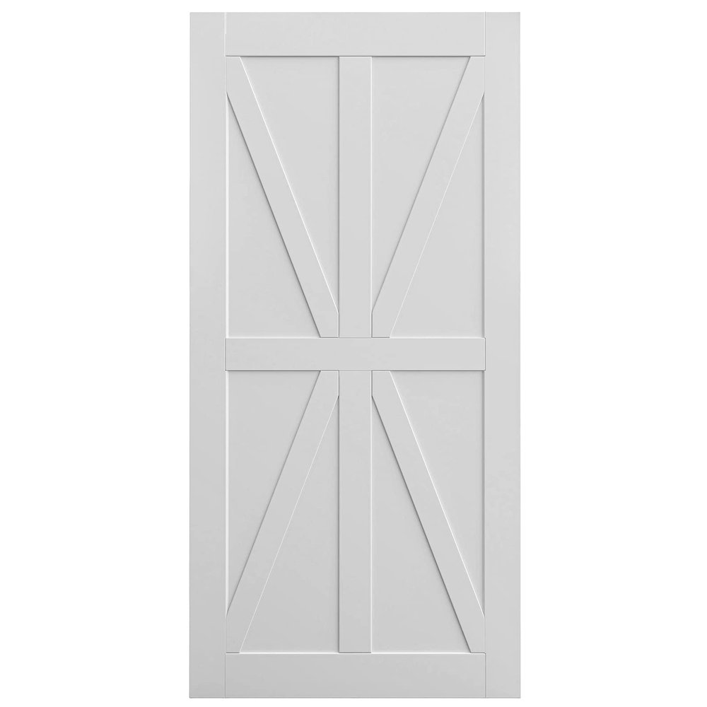 30" x 80" Star Style Wood Primed Standard Barn Door Slab, DIY Unfinished Solid Wood Paneled Door, Interior Single Door Slab, Pre Drilled Ready to Assemble