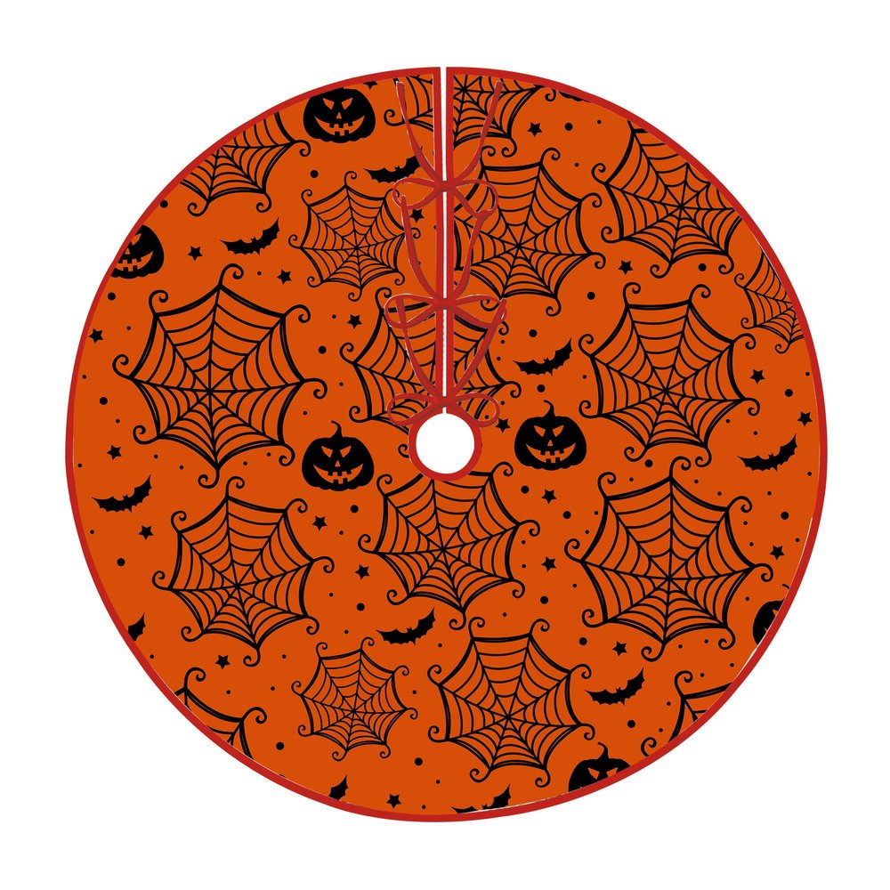 Halloween Tree Skirt 30 Inch Pumpkins Spider Web Bats Stars Holiday Tree Skirts for Fall Christmas Tree Decoration