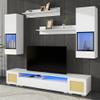 HomeLoft Basics Extended, Rattan Style Entertainment Center, 7 s Floating TV Console Table for TVs Up to 90, High Gloss Wall Mounted TV Stand with Color Changing LED Lights for Home Theatre, White. view 1