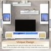 HomeLoft Basics Extended, Rattan Style Entertainment Center, 7 s Floating TV Console Table for TVs Up to 90, High Gloss Wall Mounted TV Stand with Color Changing LED Lights for Home Theatre, White. view 3