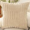 Huierxun Double-Sided Striped Throw Pillow Covers Luxury Soft Cozy Fluffy Fuzzy Solid Decorative Pillow Cushion Case for Living Room Sofa Outdoor Decor (Ivory,16"x16") view 1