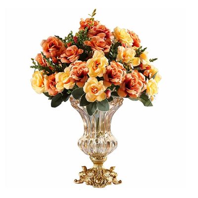 ZR-DECOR European-Style Retro Glass Tall Vases with Artificial Flowers Arrangements Bouquets for Living Dining Room Table Centerpiece Bedroom Office Hotel Home Decoration Large Decorative Flower Vase