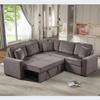 Doeqkue 5-Seater Chenille Corner Sofa with Pull Out Mattress, Light Brown, 3 Pillows, Chaise Lounge Chair, Storage Ottoman view 1