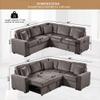 Doeqkue 5-Seater Chenille Corner Sofa with Pull Out Mattress, Light Brown, 3 Pillows, Chaise Lounge Chair, Storage Ottoman view 2