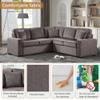 Doeqkue 5-Seater Chenille Corner Sofa with Pull Out Mattress, Light Brown, 3 Pillows, Chaise Lounge Chair, Storage Ottoman view 3
