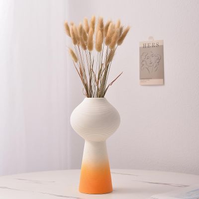 Handmade Ceramic vase with Brushed Finish for hydroponics - Elegant Home Decor. (Orange and White Color Clash)