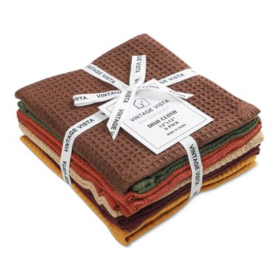 Vintage Vista 100% Cotton Waffle Dish Cloths (Pack of 6) - Dish Rags for Washing Dishes - Reusable & Highly Absorbent Kitchen Towels - Kitchen Rags fo Easter - (12" x 12" - Multicolor II)