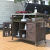 YOPTO Outdoor Kitchen Island Cart with Internal Storage Racks,Solid Wood Outdoor Grill Table W/Stainless Steel Top,4 Secure Locking Wheels,4 Hangers and Bottle Opener for Kitchen & BBQ,Dark Brown view 1