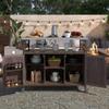 YOPTO Outdoor Kitchen Island Cart with Internal Storage Racks,Solid Wood Outdoor Grill Table W/Stainless Steel Top,4 Secure Locking Wheels,4 Hangers and Bottle Opener for Kitchen & BBQ,Dark Brown view 3
