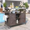 YOPTO Outdoor Kitchen Island Cart with Internal Storage Racks,Solid Wood Outdoor Grill Table W/Stainless Steel Top,4 Secure Locking Wheels,4 Hangers and Bottle Opener for Kitchen & BBQ,Dark Brown view 4