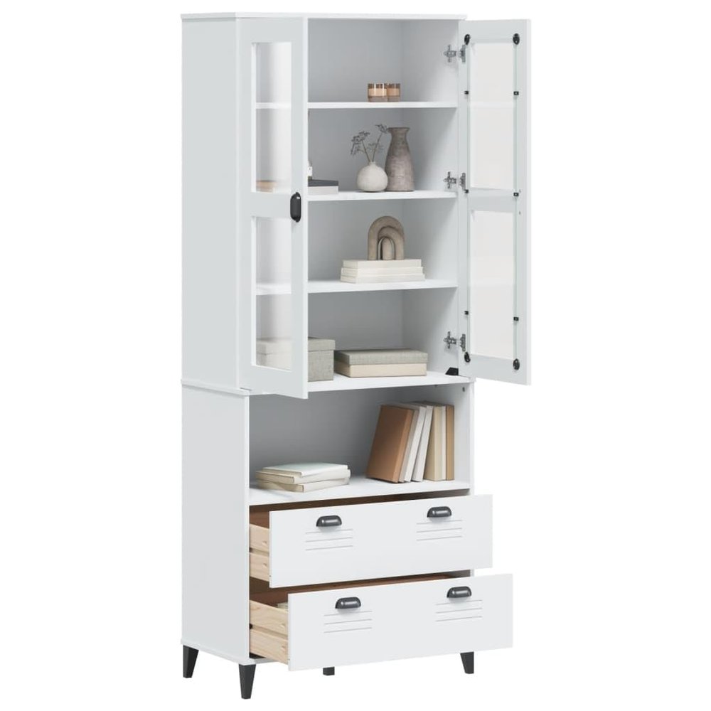 KCCKOM Highboard White 31.5"x15.7"x78.7" Solid Wood Pine,Rustic Pine Wood Highboard with Ample Storage and Tempered Glass Doors