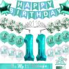 11th Birthday Decorations for Girls,Glitter It's My 11th Birthday Cake Topper & sash and Banner, Teal 11 birthday Balloons and Foil Balloons and Silver 11th Crown-Teal 11 Birthday Decorations view 1