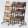 LSMKKA 2 Packs Basket Snack Rack Holder, Kitchen Fruit and Vegetable Storage Cart with Wood Box  Perfect for Bread/Vegetables/Produce, Commercial Supermarket Shelf, Home Storage & Display, 981214 view 2