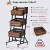 LSMKKA 2 Packs Basket Snack Rack Holder, Kitchen Fruit and Vegetable Storage Cart with Wood Box  Perfect for Bread/Vegetables/Produce, Commercial Supermarket Shelf, Home Storage & Display, 981214 view 4