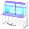 Besiost Gaming Desk with Hutch and LED Lights, Gaming Computer Desk with Power Outlets, Gamer Desk with Storage Shelves, PC Gamings Desk with Pegboards for Bedroom, Carbon Fiber Purple, 49" view 2