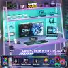 Besiost Gaming Desk with Hutch and LED Lights, Gaming Computer Desk with Power Outlets, Gamer Desk with Storage Shelves, PC Gamings Desk with Pegboards for Bedroom, Carbon Fiber Purple, 49" view 4