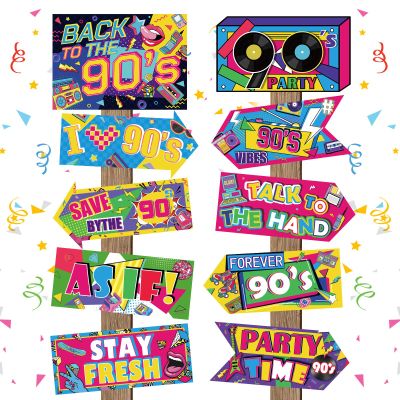 Hooqict 20 Pieces 90s Party Decorations Sign Retro Hip Hop Party Sign for Back to The 90s Adults Neon Throwback Birthday Party Supplies