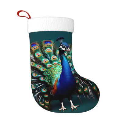 QHWLR Beautiful peacock print Christmas socks All Saints ' Day Hanging socks fireplace. Party Decor outdoors, Black