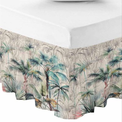 Bed Skirt King Size - 16 Inch Drop Summer Palm Trees Adjustable Elastic Dust Ruffles Bed Sheet Skirts, Vintage Botanical Tropical Leaves Luxury Microfiber Wrap Around Pleated Bed Skirt