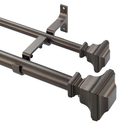 Double Curtain Rod, 1 inch Adjustable Heavy Duty Drapery Double Rod for Window 36 to 72 Inches (3-6 Feet), Vintage Square Finials,Premium Aluminum Brackets,Antique Bronze