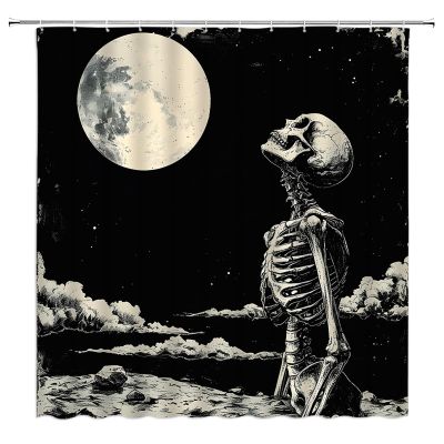 AMFD Halloween Shower Curtain Vintage Horror Skull Full Moon Gothic Skeleton Day of Death Bathroom Curtains Decor Fabric Set Include Hooks,(47" Wx70 H)