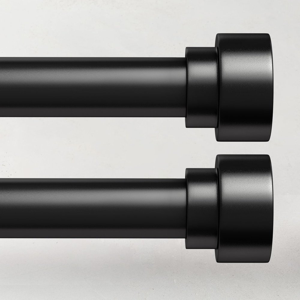 2 Pack Curtain Rods for Windows 66 to 120, 1 Inch Black Adjustable Heavy Duty Extra Long Curtain Rod with End Caps, Modern Indoor Outdoor Window Drapery Rods for Patio Bedroom, Size 32"-120"