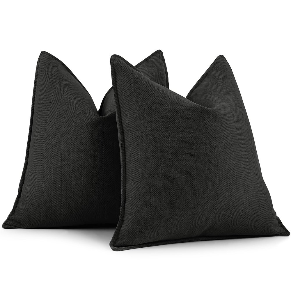 ZWJD Black Pillow Covers 20x20 Set of 2 Chenille Throw Pillow Covers with Elegant Design Soft and Luxurious Decorative Throw Pillows for Couch, Bed, and Home Decor