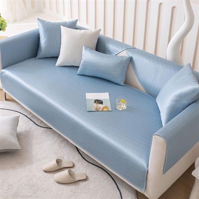 Icegrey Ice Silk Couch Cushion Covers, Summer Cooling Sofa Cover, Furniture Protector for Pets Couch Cover, Blue, 36"x84"