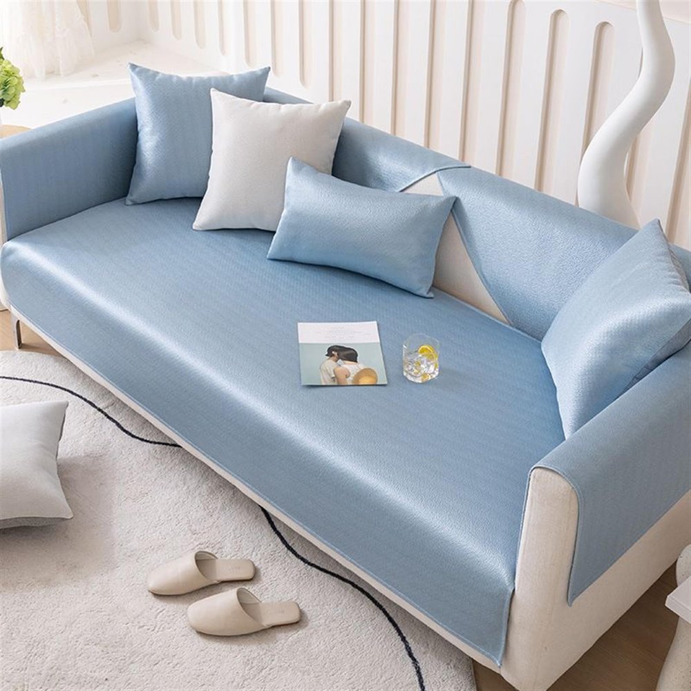 Icegrey Ice Silk Couch Cushion Covers, Summer Cooling Sofa Cover, Furniture Protector for Pets Couch Cover, Blue, 36"x84"