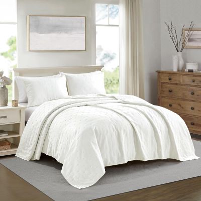 BOURINA Ultrasonic Quilt Set 3-Piece Full/Queen Bedding Set Pre-Washed Microfiber Ultra Soft Lightweight Star Bedspread Coverlet Set for All Season, White