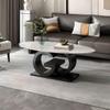 CraftThink Stone Coffee Table, Modern Oval Center Table Sofa Side Table with Black Metal Base for Living Room Apartment Office (White, 51" L x 27.5" W x 18" H) view 1