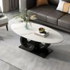 CraftThink Stone Coffee Table, Modern Oval Center Table Sofa Side Table with Black Metal Base for Living Room Apartment Office (White, 51" L x 27.5" W x 18" H) view 4