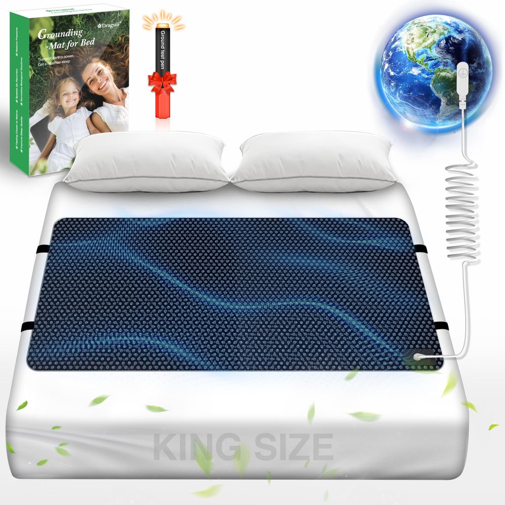 Grounding Mat for Bed, Grounding Pad for Sleep, Anti-Slip PU Leather Grounding Mattress with Grounding Cord, 27''76, King