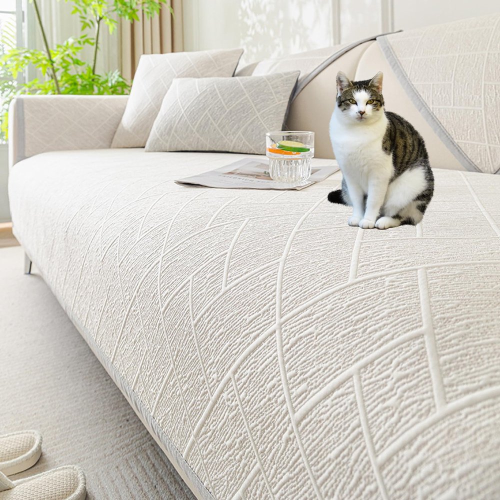 APMOE Chenille Couch Cover Cooling Sofa Covers, Slub Texture Pet Couch Protector Absorbs Body Heat to Keep Cool, Non-Slip Sofa Covers for 1 2 3 Cushion Washable Couch Protector