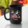 Beautiful Western Bluebird & Nature Tea Mug, Customized Name Floral Western Bluebird Ceramic Mug, Western Bluebird With Flower Cups, Gifts Ideas For Bird Lovers, Black Coffee Mug 11oz or 15oz view 4