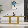 68'' Modern Faux Marble Dining Table for 4, Dual Pillar Gold Stainless Steel Pedestal, White Kitchen Table for 6, Eleant White Gold Rectangular Dining Room Table view 3