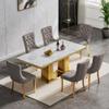 68'' Modern Faux Marble Dining Table for 4, Dual Pillar Gold Stainless Steel Pedestal, White Kitchen Table for 6, Eleant White Gold Rectangular Dining Room Table view 4