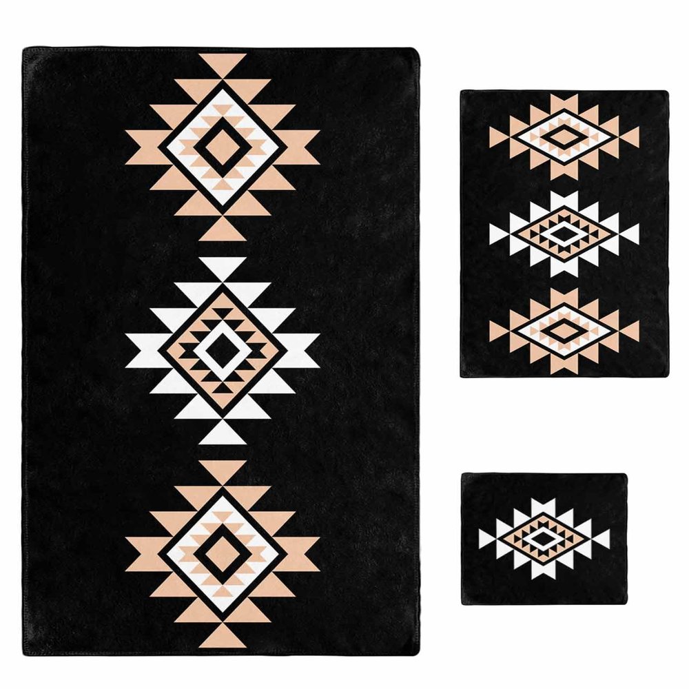 Black Aztec Bathroom Towel Set,Microfiber Bath Kitchen Beach Hand Dish Towels Set,Quick Dry Soft Decorative Towels+Set Clearance Prime Bulk Accessories Decor(3-PC) Geometric Geometric Boho Moroccan