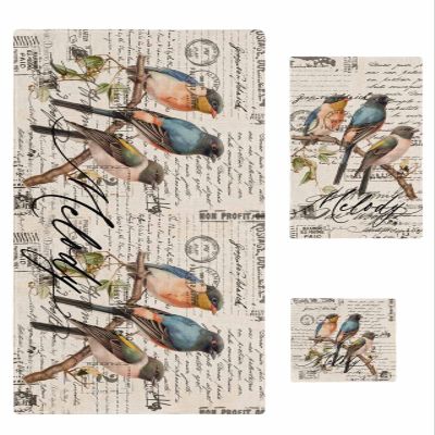 Newspaper Animal Bathroom Towel Set,Microfiber Bath Kitchen Beach Hand Dish Towels Set,Quick Dry Soft Decorative Towels+Set Clearance Bulk Accessories Decor(3-PC) Vintage Old English Newsprint Birds