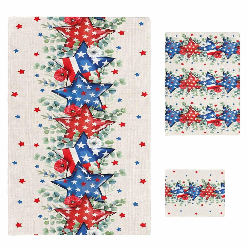 American Flag Stars Eucalyptus Bathroom Towel Set,Microfiber Bath Kitchen Beach Hand Dish Towels Set,Quick Dry Soft Towels+Set Clearance Bulk Accessories Decor(3-PC) Retro Patriotic 4th of July