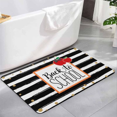 Black White Sriped Bath Mat for Tub,Non Slip Bathroom Floor Runner Rug Quick Dry&Absorbent Diatomaceous Earth Shower Sink Bedroom Kitchen Doormat 16"x24" School Geometric Fruit Bow Polka Dot