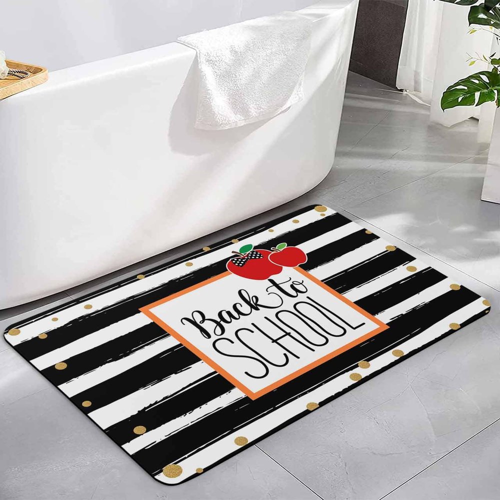 Black White Sriped Bath Mat for Tub,Non Slip Bathroom Floor Runner Rug Quick Dry&Absorbent Diatomaceous Earth Shower Sink Bedroom Kitchen Doormat 16"x24" School Geometric Fruit Bow Polka Dot