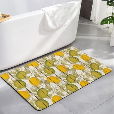 Lemon Leaves Bath Mat for Tub,Non Slip Bathroom Floor Runner Rug Quick Dry&Absorbent Diatomaceous Earth Shower Sink Bedroom Kitchen Living Room Doormat 24"x36" Watercolor Botanical Flower Plant