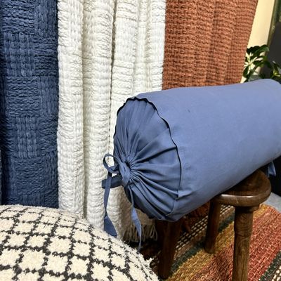SAFFRON HANDICRAFTS 2 Pcs Cervical Neck Roll Pillow Cover with Drawstring Closures Round Neck Roll Pillow Case Cotton Bolster Pillowcases for Cylindrical Cushion (Grey, 6 x13 inch (15x33 cm))