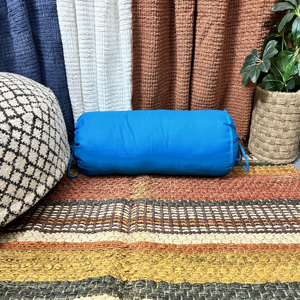 2 Pcs Cervical Neck Roll Pillow Cover with Drawstring Closures Round Neck Roll Pillow Case Cotton Bolster Pillowcases for Cylindrical Cushion (Turquoise Blue, 6 x 30 inch (15 x 76 cm))