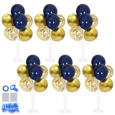 ZJDHPTY 6 Set Balloon Stand with Blue and Gold Balloons Centerpiece Table Decorations for Birthday Wedding Anniversary Father's Day Retirement New Years Graduation Decorations Class of 2026