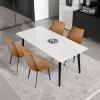 AmoUnico 5 Piece Dining Room Set 63" Marble Sintered Stone Dining Table for 4-6 People and Upholstered PU Leather Dining Chairs for Home Kitchen,Jade White Table and Brown Chairs view 1