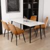 AmoUnico 5 Piece Dining Room Set 63" Marble Sintered Stone Dining Table for 4-6 People and Upholstered PU Leather Dining Chairs for Home Kitchen,Jade White Table and Brown Chairs view 2