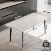 AmoUnico 5 Piece Dining Room Set 63" Marble Sintered Stone Dining Table for 4-6 People and Upholstered PU Leather Dining Chairs for Home Kitchen,Jade White Table and Brown Chairs view 3