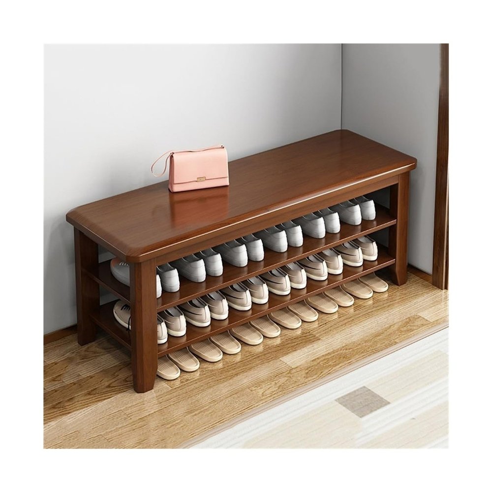 HomeLoft Basics Shoe Rack Wood Shoe Rack, Rustic Wooden Shoe Bench for Entryway Closet, 2/3 Tiers Durable Adjustable Shoe Storage Bench/Brown/2-Layers 100Cm